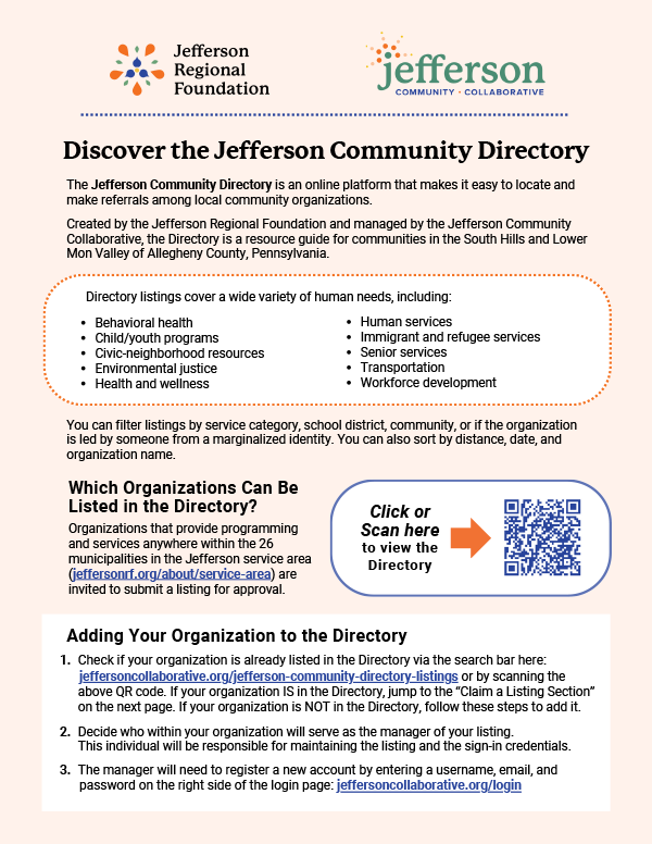 Instructions for working with the Jefferson Community Directory