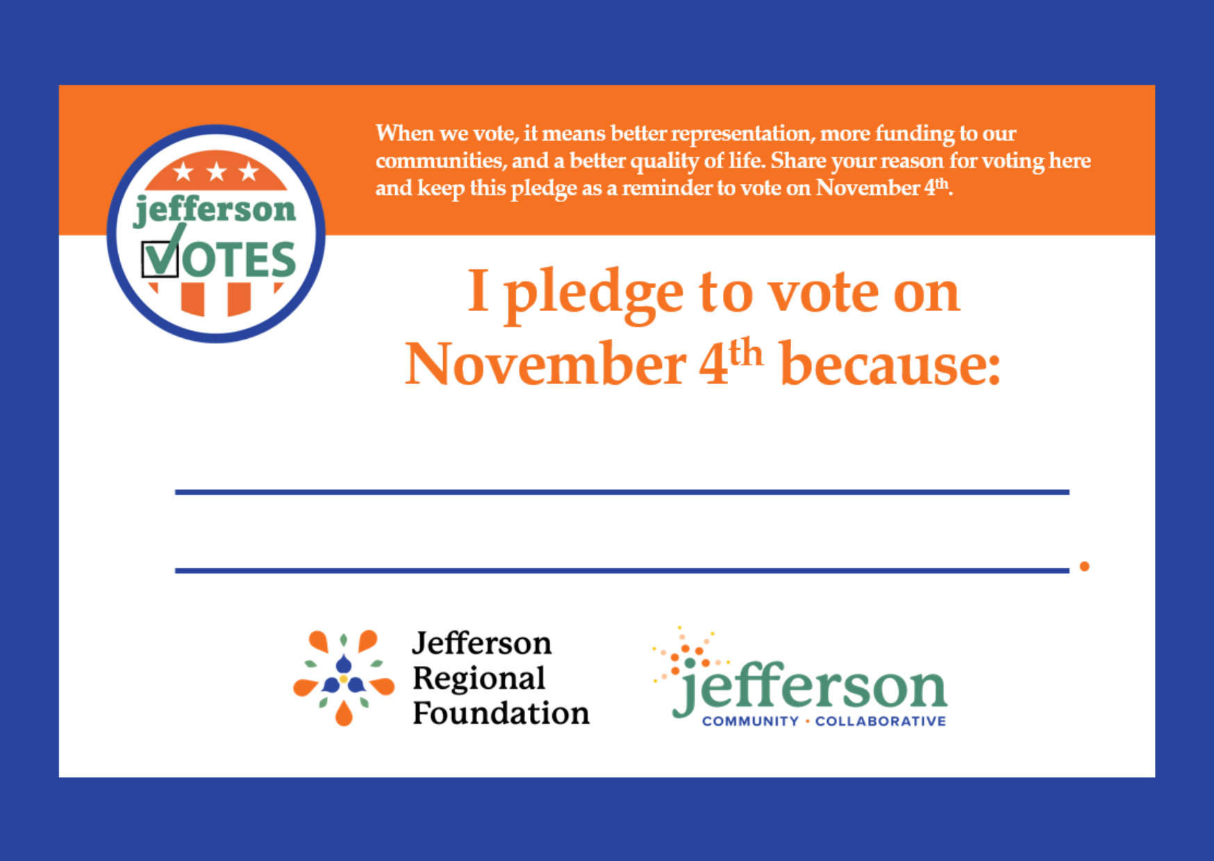 Jefferson Votes Pledge Card